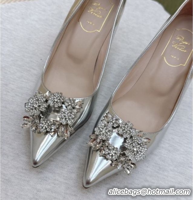 Stylish Roger Vivier Jewel Pumps 8.5cm in Calf Leather Silver 1030088