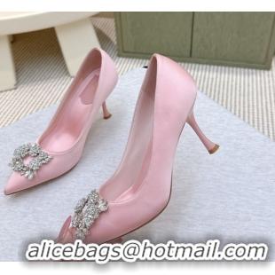 Classic Hot Roger Vivier Jewel Pumps 8.5cm in Satin Pink 1030089