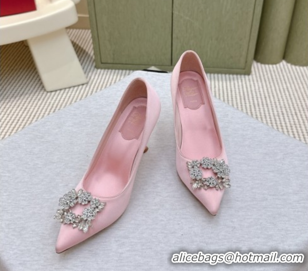 Classic Hot Roger Vivier Jewel Pumps 8.5cm in Satin Pink 1030089