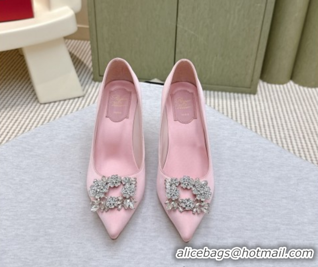 Classic Hot Roger Vivier Jewel Pumps 8.5cm in Satin Pink 1030089