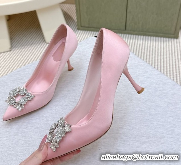 Classic Hot Roger Vivier Jewel Pumps 8.5cm in Satin Pink 1030089