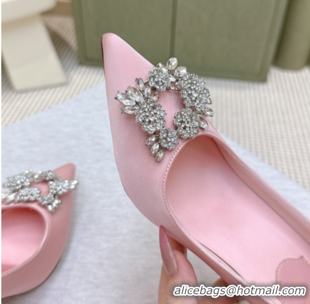 Classic Hot Roger Vivier Jewel Pumps 8.5cm in Satin Pink 1030089