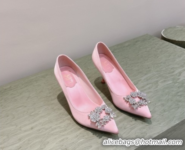 Classic Hot Roger Vivier Jewel Pumps 8.5cm in Satin Pink 1030089