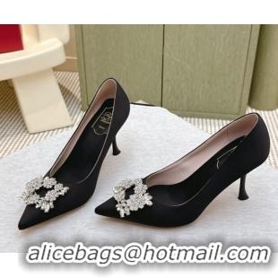Buy Luxury Roger Vivier Jewel Pumps 8.5cm in Satin Black 1030090