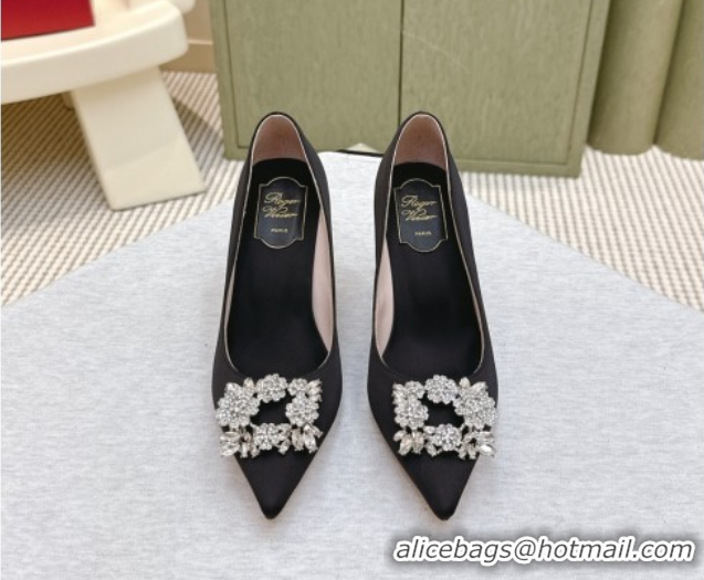 Buy Luxury Roger Vivier Jewel Pumps 8.5cm in Satin Black 1030090