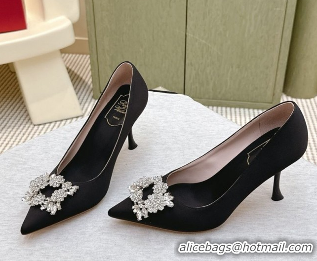 Buy Luxury Roger Vivier Jewel Pumps 8.5cm in Satin Black 1030090