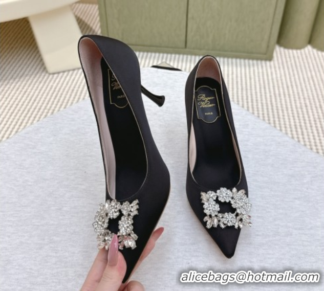 Buy Luxury Roger Vivier Jewel Pumps 8.5cm in Satin Black 1030090