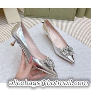 Sumptuous Roger Vivier Jewel Pumps 4.5cm in Calf Leather Silver 1030092