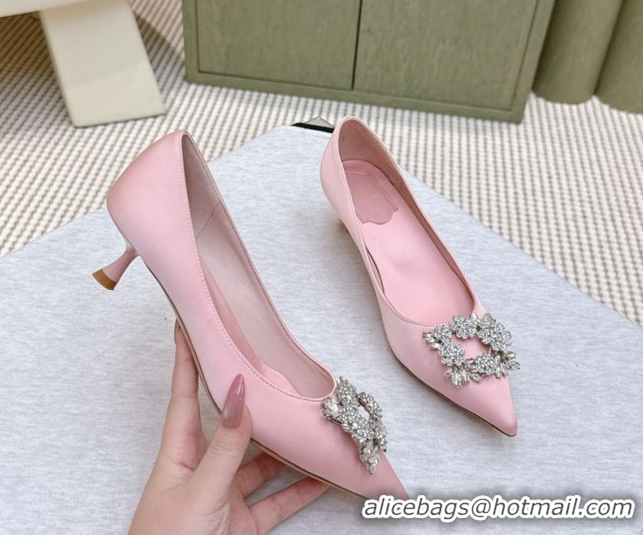 Good Quality Roger Vivier Jewel Pumps 4.5cm in Satin Pink 1030093