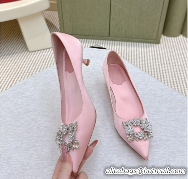 Good Quality Roger Vivier Jewel Pumps 4.5cm in Satin Pink 1030093
