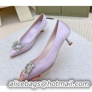Luxurious Roger Vivier Jewel Pumps 4.5cm in Satin Purple 1030094