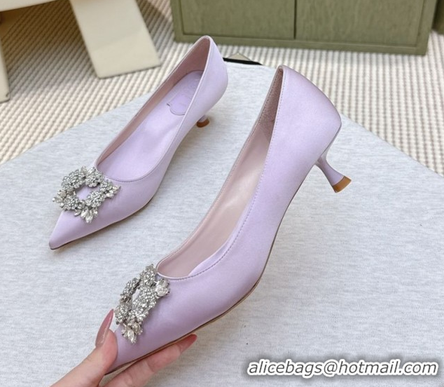 Luxurious Roger Vivier Jewel Pumps 4.5cm in Satin Purple 1030094