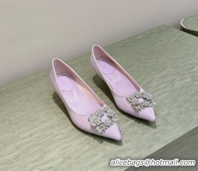 Luxurious Roger Vivier Jewel Pumps 4.5cm in Satin Purple 1030094