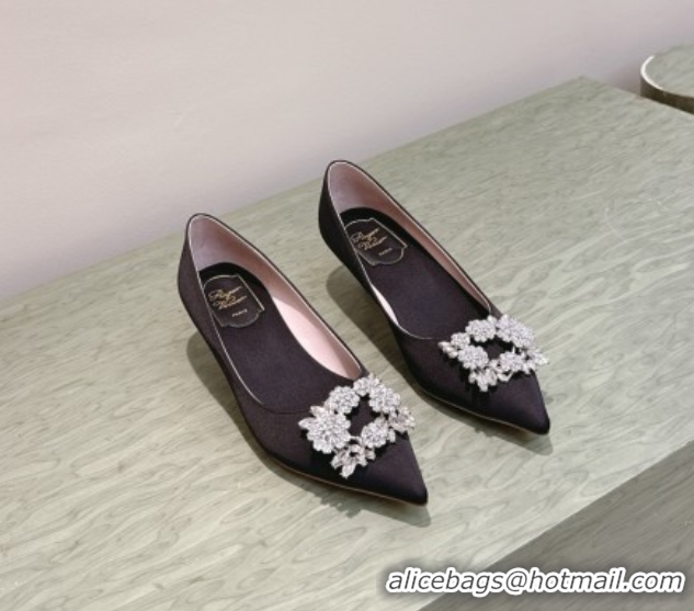 Best Grade Roger Vivier Jewel Pumps 4.5cm in Satin Black 1030095