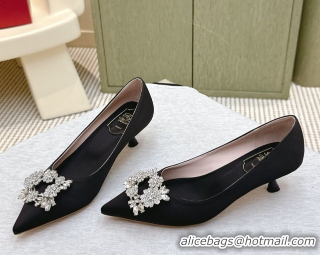 Best Grade Roger Vivier Jewel Pumps 4.5cm in Satin Black 1030095