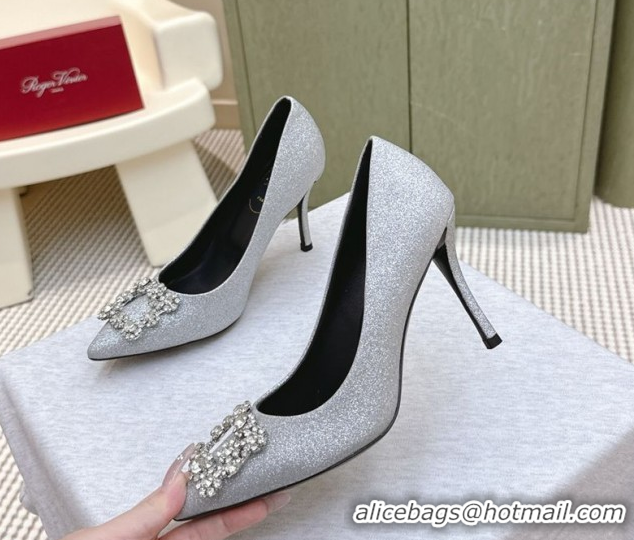 Good Looking Roger Vivier Efflorescence Jewel Pumps 8.5cm in Silver Glitter 1030096