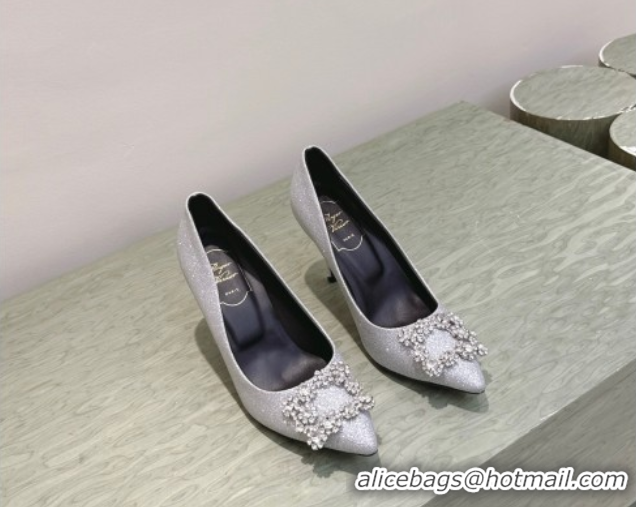Good Looking Roger Vivier Efflorescence Jewel Pumps 8.5cm in Silver Glitter 1030096