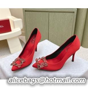 Good Quality Roger Vivier Efflorescence Jewel Pumps 8.5cm in Satin Red 1030097