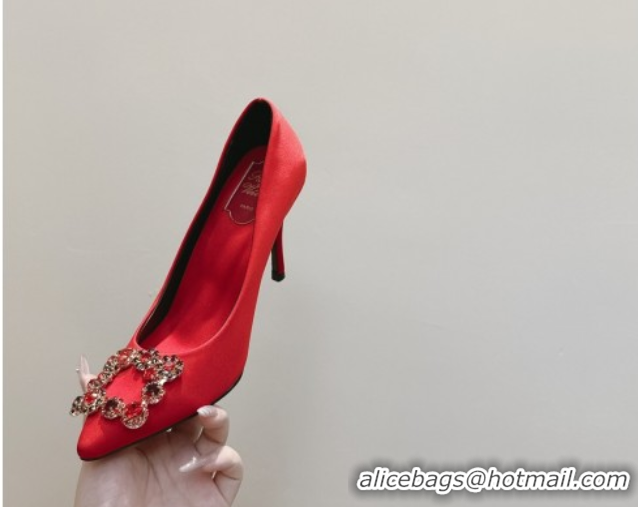 Good Quality Roger Vivier Efflorescence Jewel Pumps 8.5cm in Satin Red 1030097