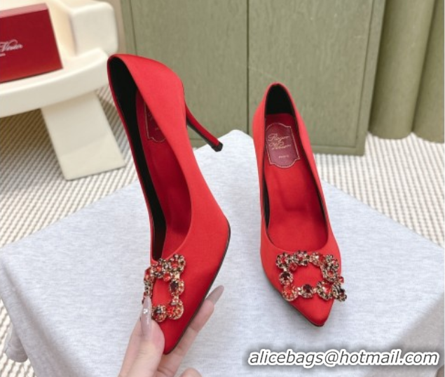 Good Quality Roger Vivier Efflorescence Jewel Pumps 8.5cm in Satin Red 1030097