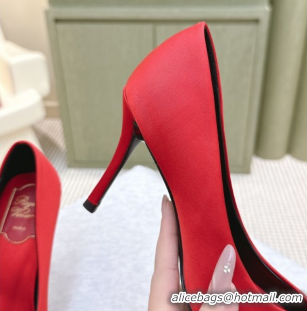 Good Quality Roger Vivier Efflorescence Jewel Pumps 8.5cm in Satin Red 1030097