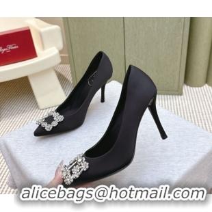 Roger Vivier Efflorescence Jewel Pumps 8.5cm in Satin Black 1030099