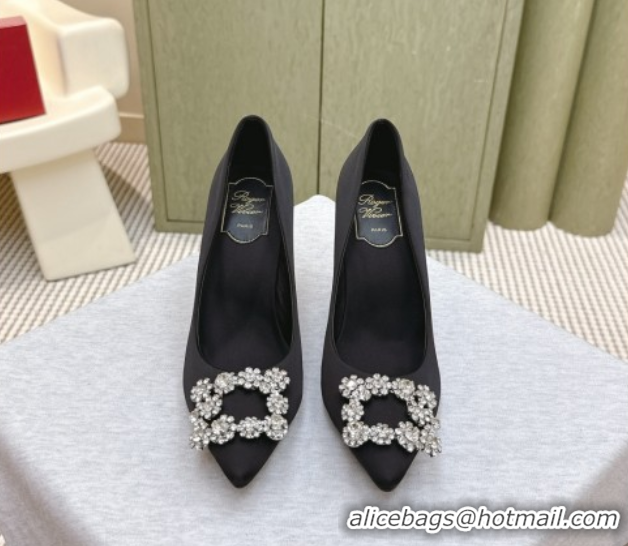 Roger Vivier Efflorescence Jewel Pumps 8.5cm in Satin Black 1030099