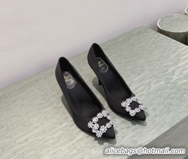 Roger Vivier Efflorescence Jewel Pumps 8.5cm in Satin Black 1030099