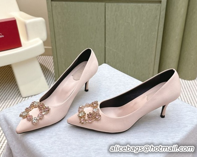 Good Quality Roger Vivier Efflorescence Jewel Pumps 6.5cm in Satin Pink 1030101
