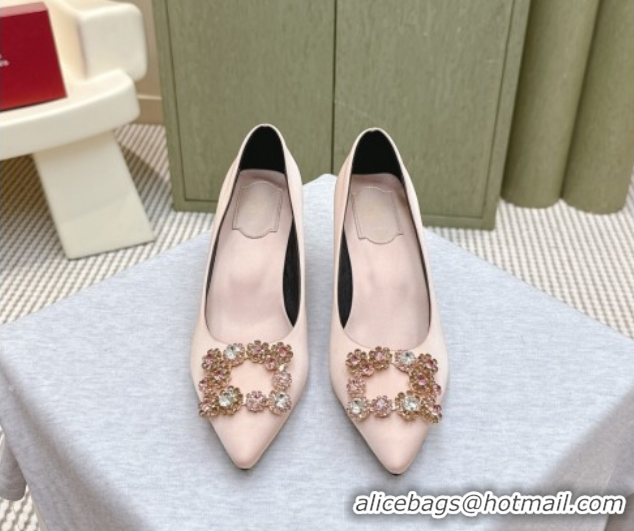 Good Quality Roger Vivier Efflorescence Jewel Pumps 6.5cm in Satin Pink 1030101