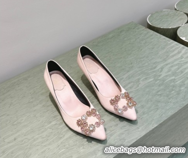 Good Quality Roger Vivier Efflorescence Jewel Pumps 6.5cm in Satin Pink 1030101