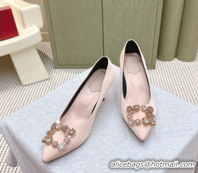 Good Quality Roger Vivier Efflorescence Jewel Pumps 6.5cm in Satin Pink 1030101