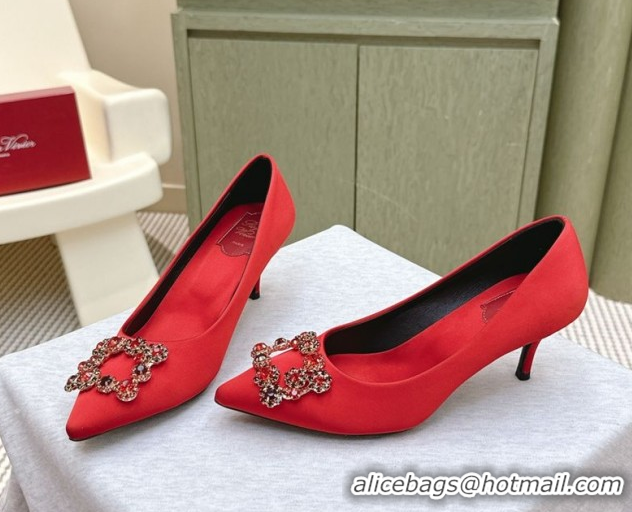 Best Price Roger Vivier Efflorescence Jewel Pumps 6.5cm in Satin Red 1030102
