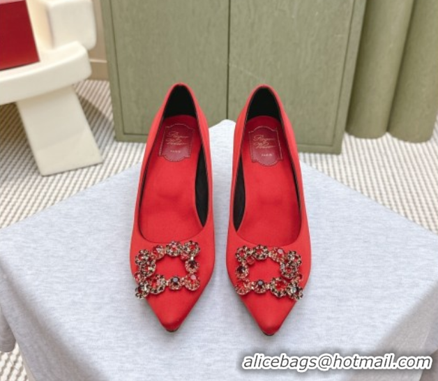 Best Price Roger Vivier Efflorescence Jewel Pumps 6.5cm in Satin Red 1030102