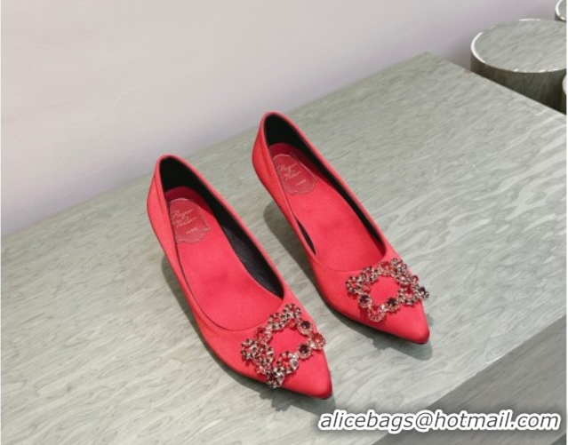 Best Price Roger Vivier Efflorescence Jewel Pumps 6.5cm in Satin Red 1030102