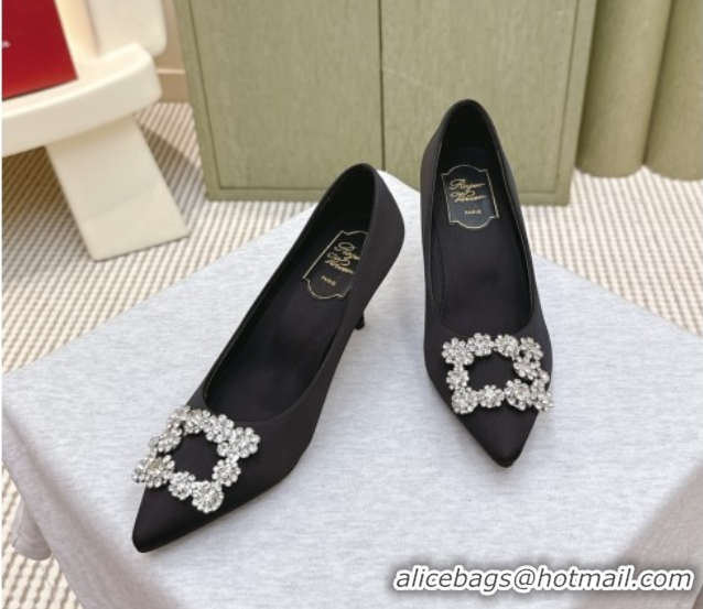 Pretty Style Roger Vivier Efflorescence Jewel Pumps 6.5cm in Satin Black 1030103