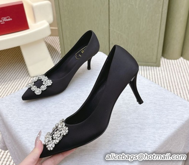 Pretty Style Roger Vivier Efflorescence Jewel Pumps 6.5cm in Satin Black 1030103