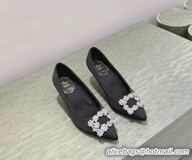 Pretty Style Roger Vivier Efflorescence Jewel Pumps 6.5cm in Satin Black 1030103