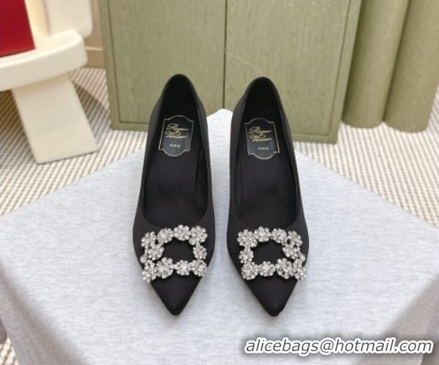 Pretty Style Roger Vivier Efflorescence Jewel Pumps 6.5cm in Satin Black 1030103