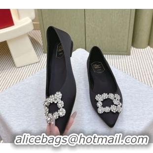 Grade Quality Roger Vivier Efflorescence Jewel Ballerinas Flat in Satin Black 1030104