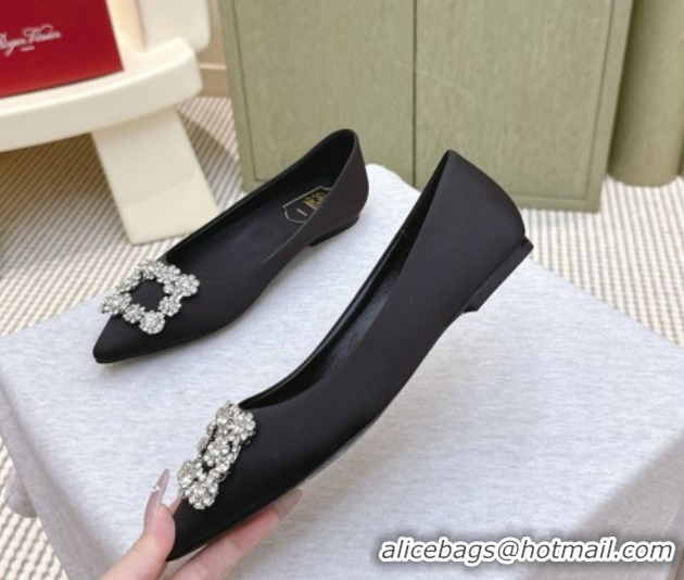 Grade Quality Roger Vivier Efflorescence Jewel Ballerinas Flat in Satin Black 1030104