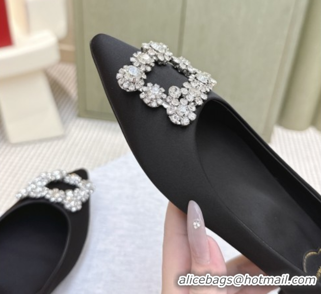 Grade Quality Roger Vivier Efflorescence Jewel Ballerinas Flat in Satin Black 1030104
