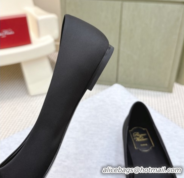 Grade Quality Roger Vivier Efflorescence Jewel Ballerinas Flat in Satin Black 1030104