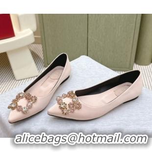 Top Grade Roger Vivier Efflorescence Jewel Ballerinas Flat in Satin Pink 1030105