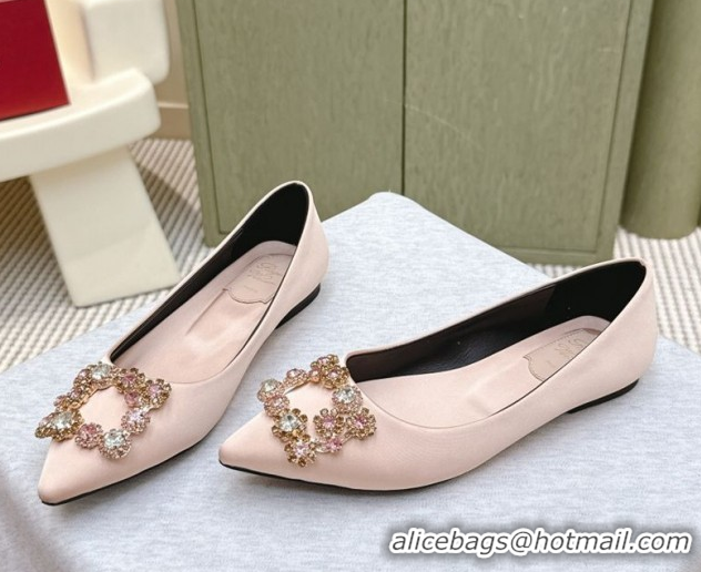 Top Grade Roger Vivier Efflorescence Jewel Ballerinas Flat in Satin Pink 1030105