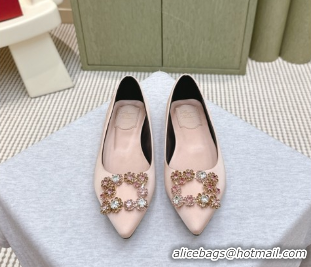 Top Grade Roger Vivier Efflorescence Jewel Ballerinas Flat in Satin Pink 1030105
