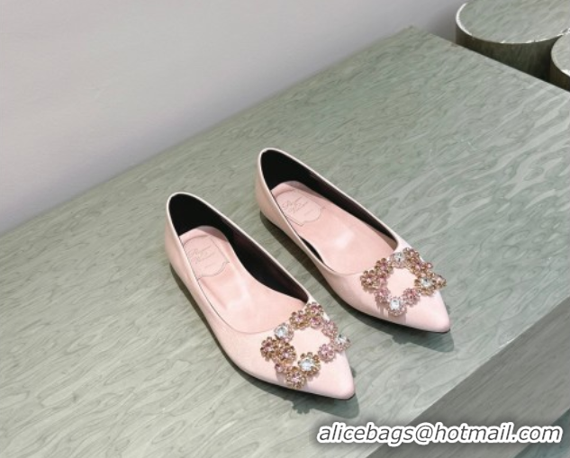 Top Grade Roger Vivier Efflorescence Jewel Ballerinas Flat in Satin Pink 1030105
