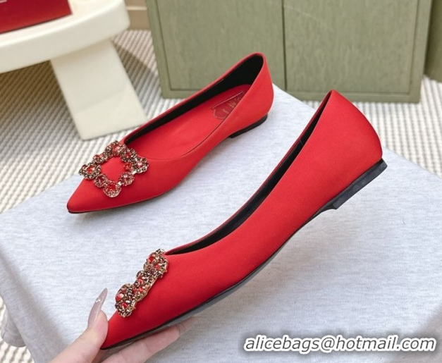 Best Product Roger Vivier Efflorescence Jewel Ballerinas Flat in Satin Red 1030106
