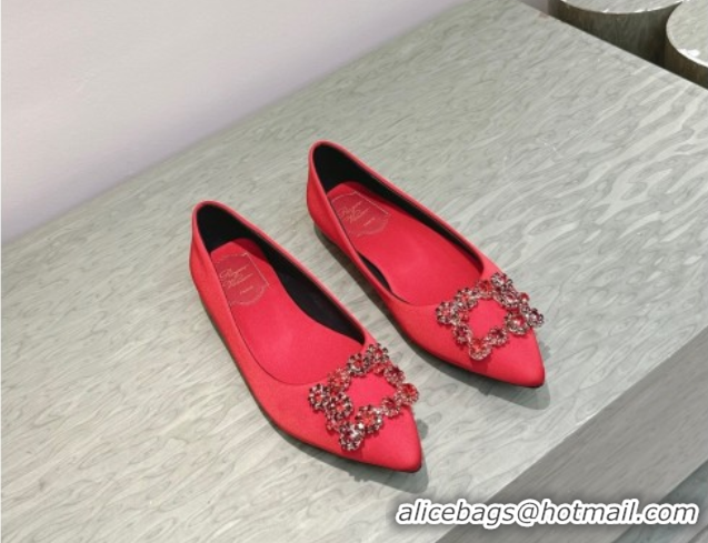 Best Product Roger Vivier Efflorescence Jewel Ballerinas Flat in Satin Red 1030106