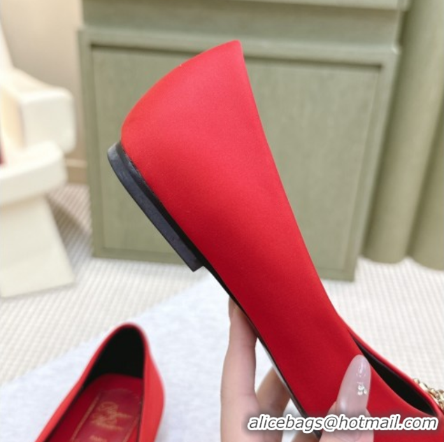 Best Product Roger Vivier Efflorescence Jewel Ballerinas Flat in Satin Red 1030106